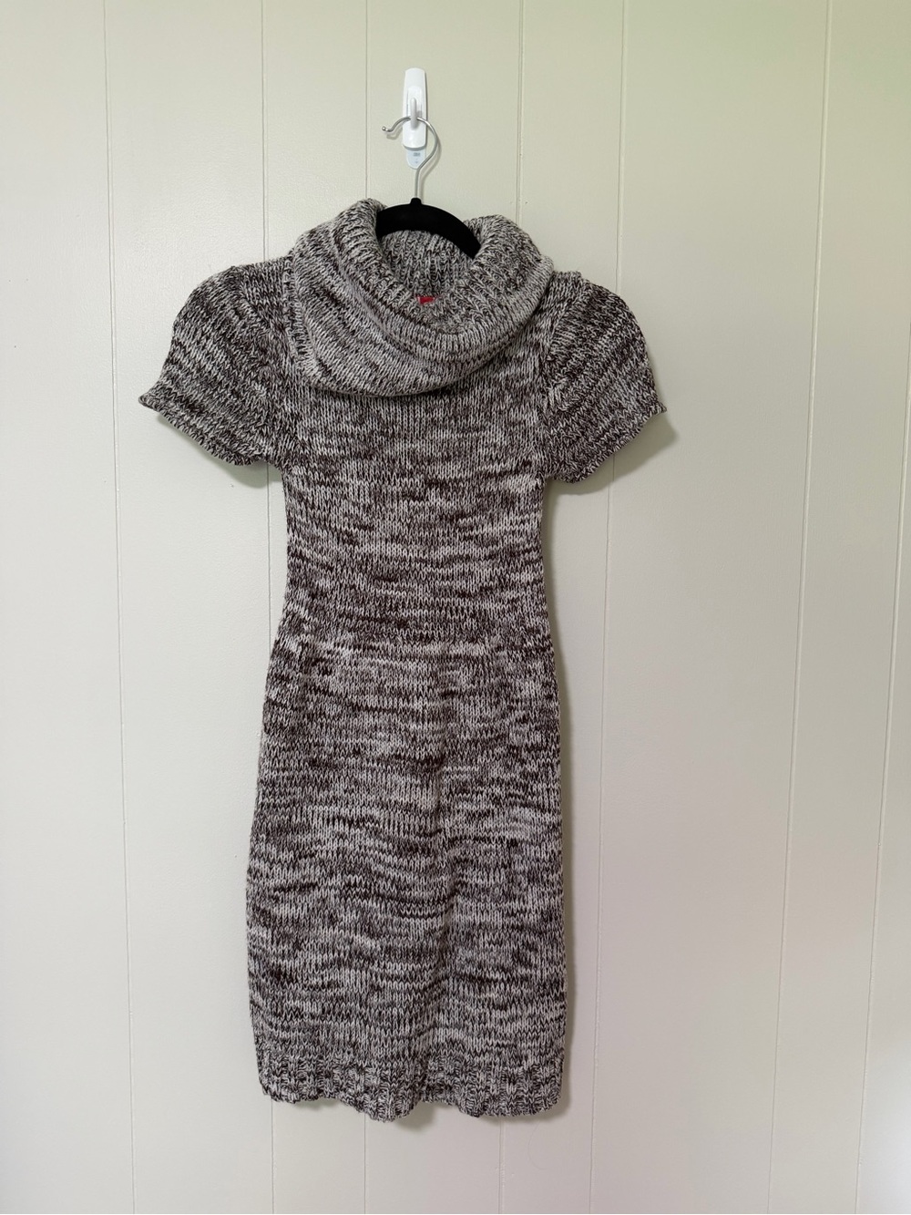 Deb Marled Gray Short-Sleeve Cowl Neck Knit Dress